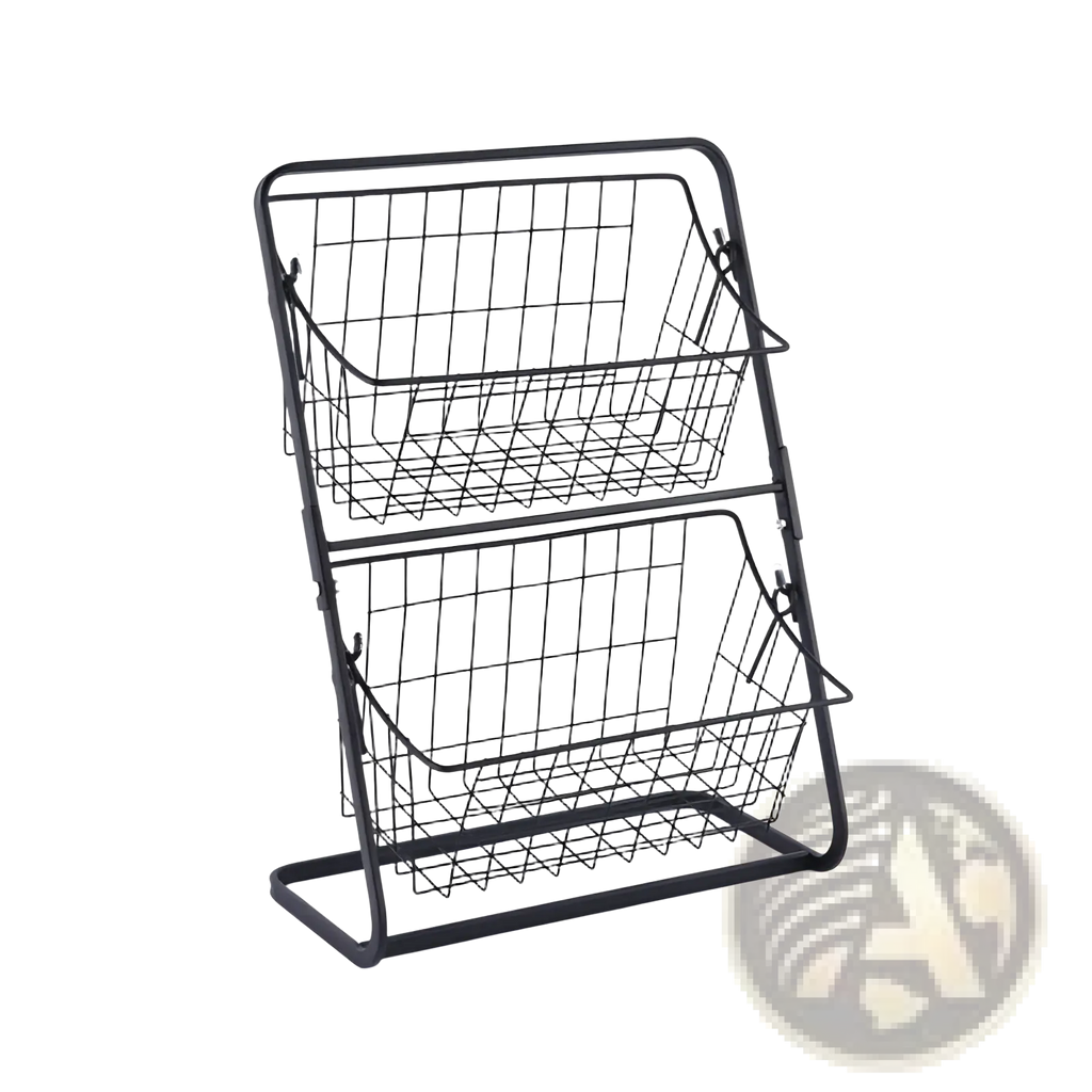 Black metal wire two-tier fruit basket kitchen storage rack for organized countertop storage and display