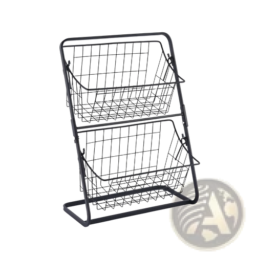 Black metal wire two-tier fruit basket kitchen storage rack for organized countertop storage and display