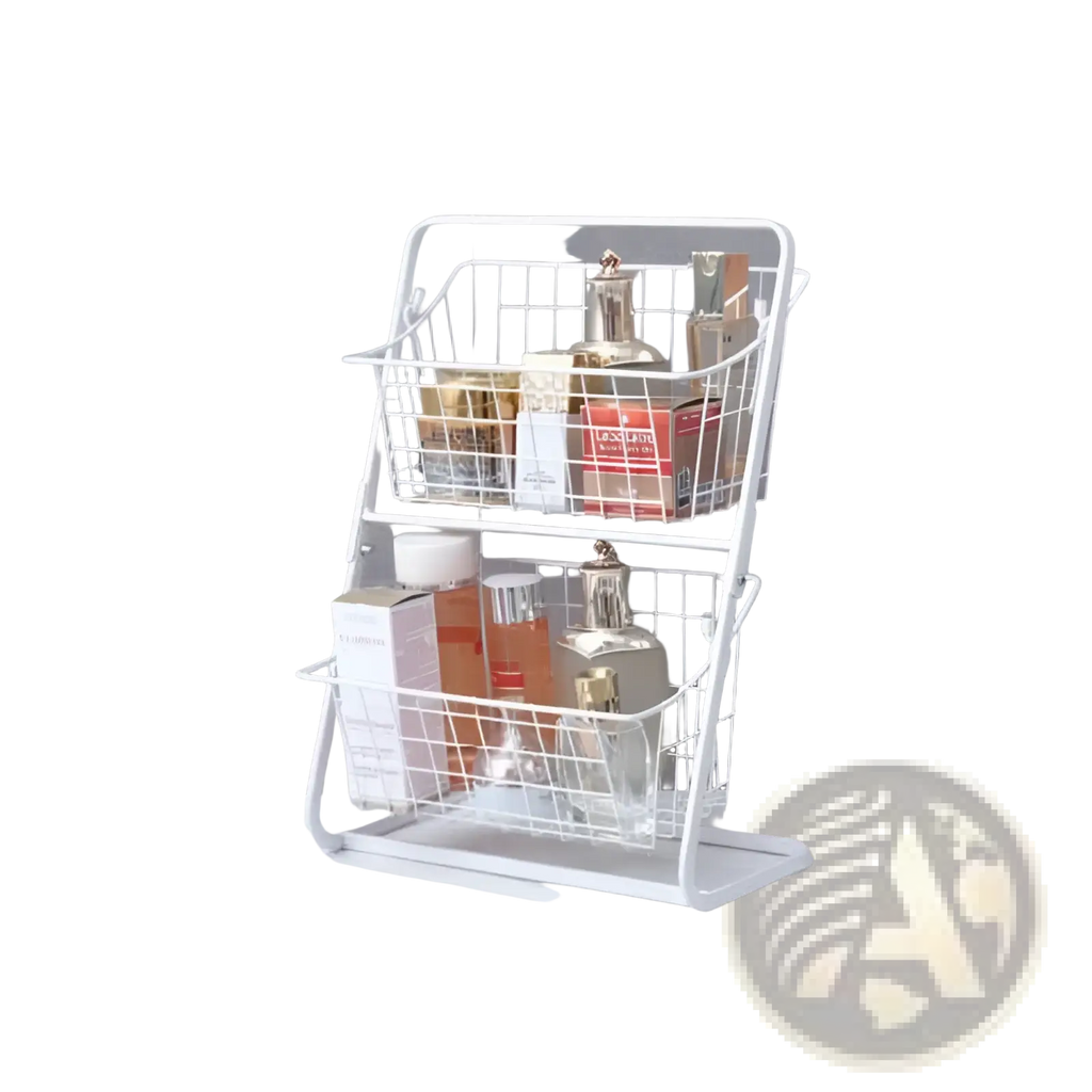 White wire mesh two-tier metal wire fruit basket kitchen storage rack for bathroom and kitchen organization