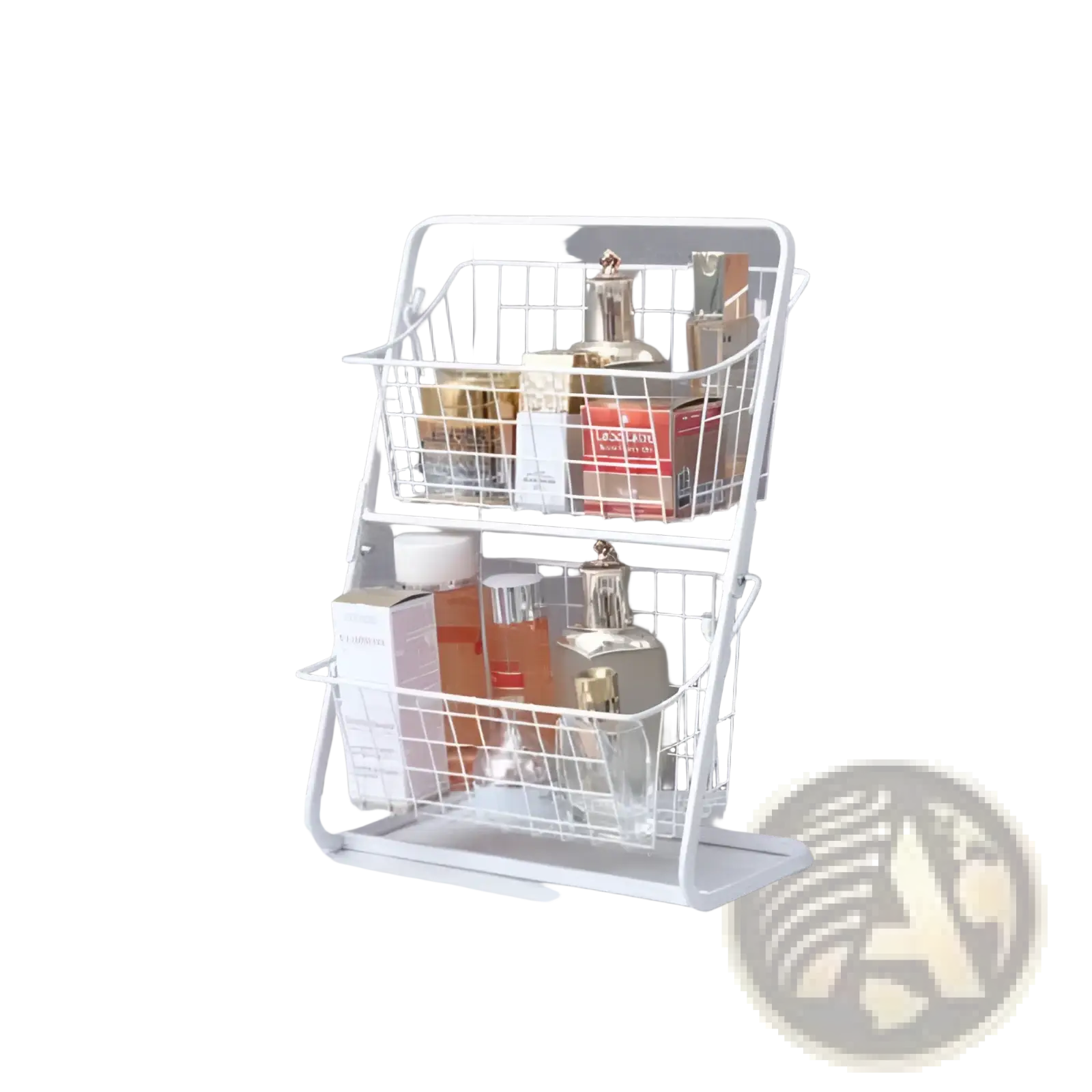 White wire mesh two-tier metal wire fruit basket kitchen storage rack for bathroom and kitchen organization
