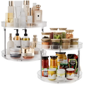 Clear acrylic two-tier rotating kitchen and bathroom storage rack set of 2 for spices and small items organization