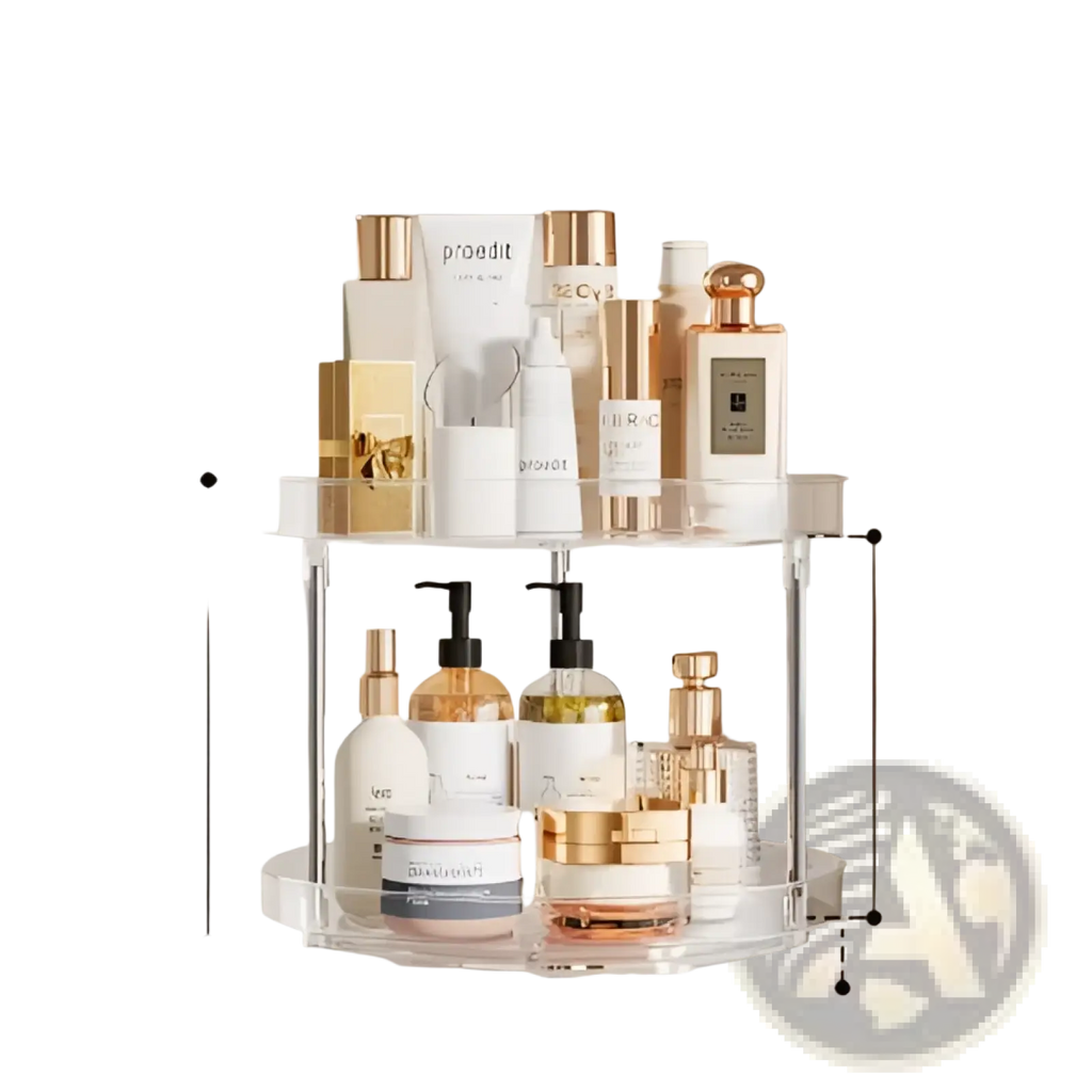 Clear acrylic two-tier rotating spice rack with slender metallic legs pack of 2 for organized kitchen storage
