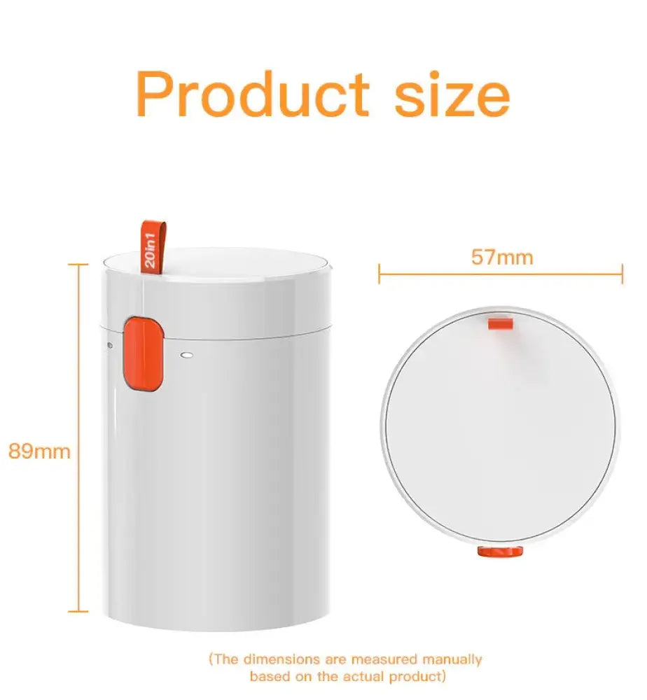 White cylindrical multifunctional 20-in-1 universal electronics and keyboard cleaning kit with orange accents and label on top