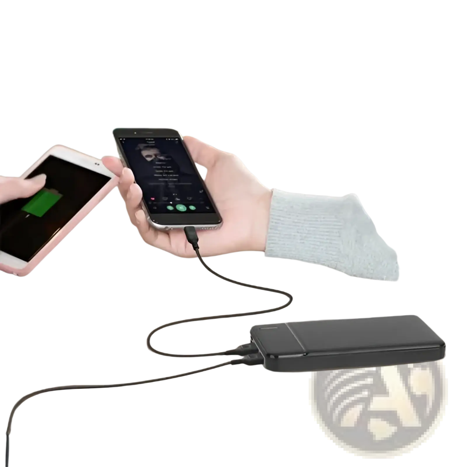 Black rectangular portable power bank with matte finish 20000mah capacity and dual usb fast charging ports