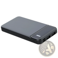 Black rectangular 20000mah fast charging power bank with dual usb ports textured panel and led indicator on back side