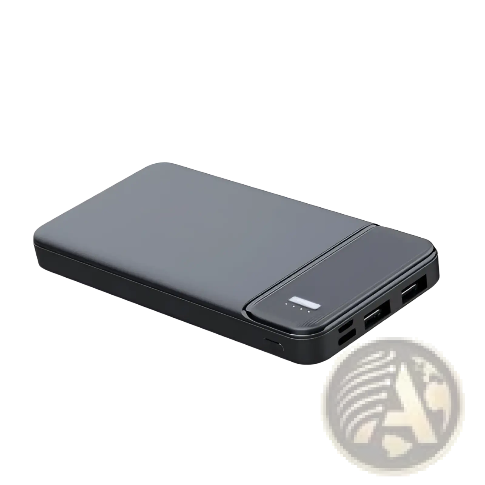 Black slim 20000mah fast charging portable power bank with textured surface and dual usb ports for multiple devices
