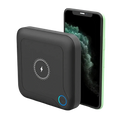 Black square wireless phone charger with circular lightning bolt icon and blue power button for 20000mah laptop power bank width 750px height