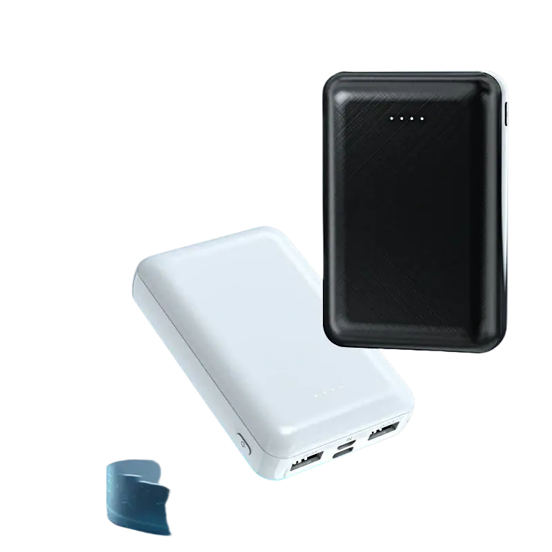 Black and white 20000mah power bank with sleek textured design for charging devices and air conditioning clothing