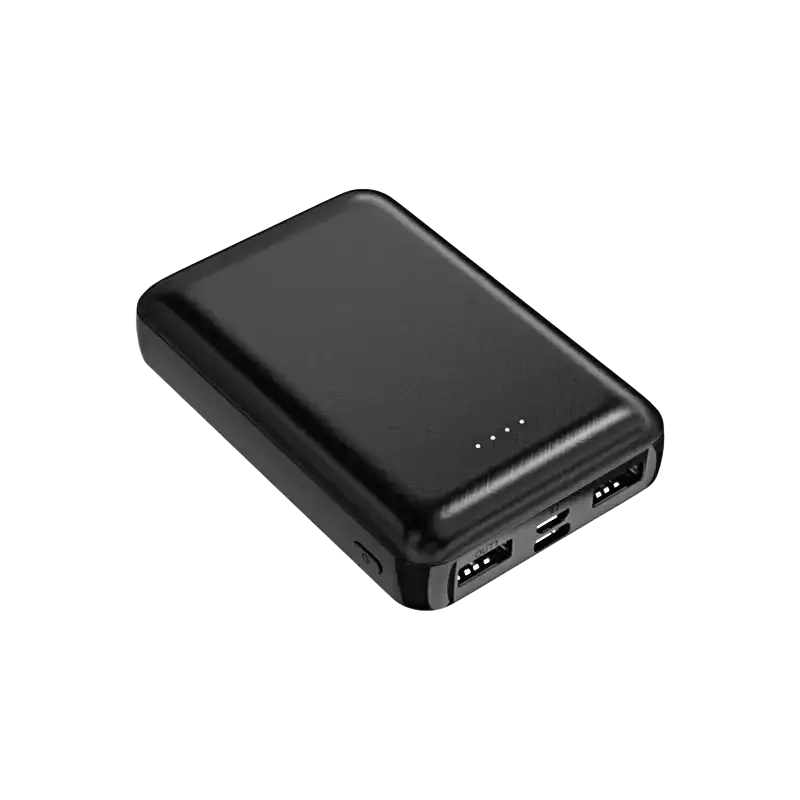 Black matte rectangular 20000mah power bank with two usb ports for air conditioning clothing and heated vests