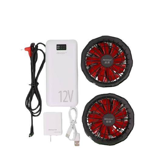 White 20000mah 12v portable power bank with black usb adapter and fans for heating vest and cell phone charging