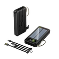 Black 20000mah solar power bank with digital display and keychain loop for fast charging portable use
