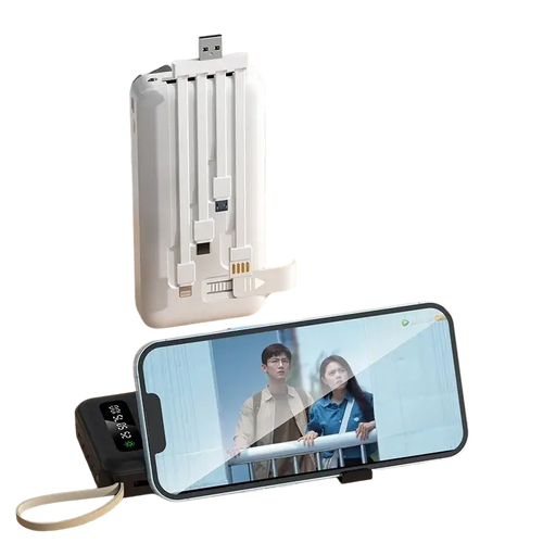 White 20000mah solar power bank with detachable four-wire design and lazy bracket for portable solar power charging
