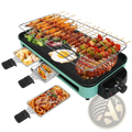 Teal 2000w electric indoor grill with built-in grilling rack and three raclette trays for melting cheese and cooking pasta