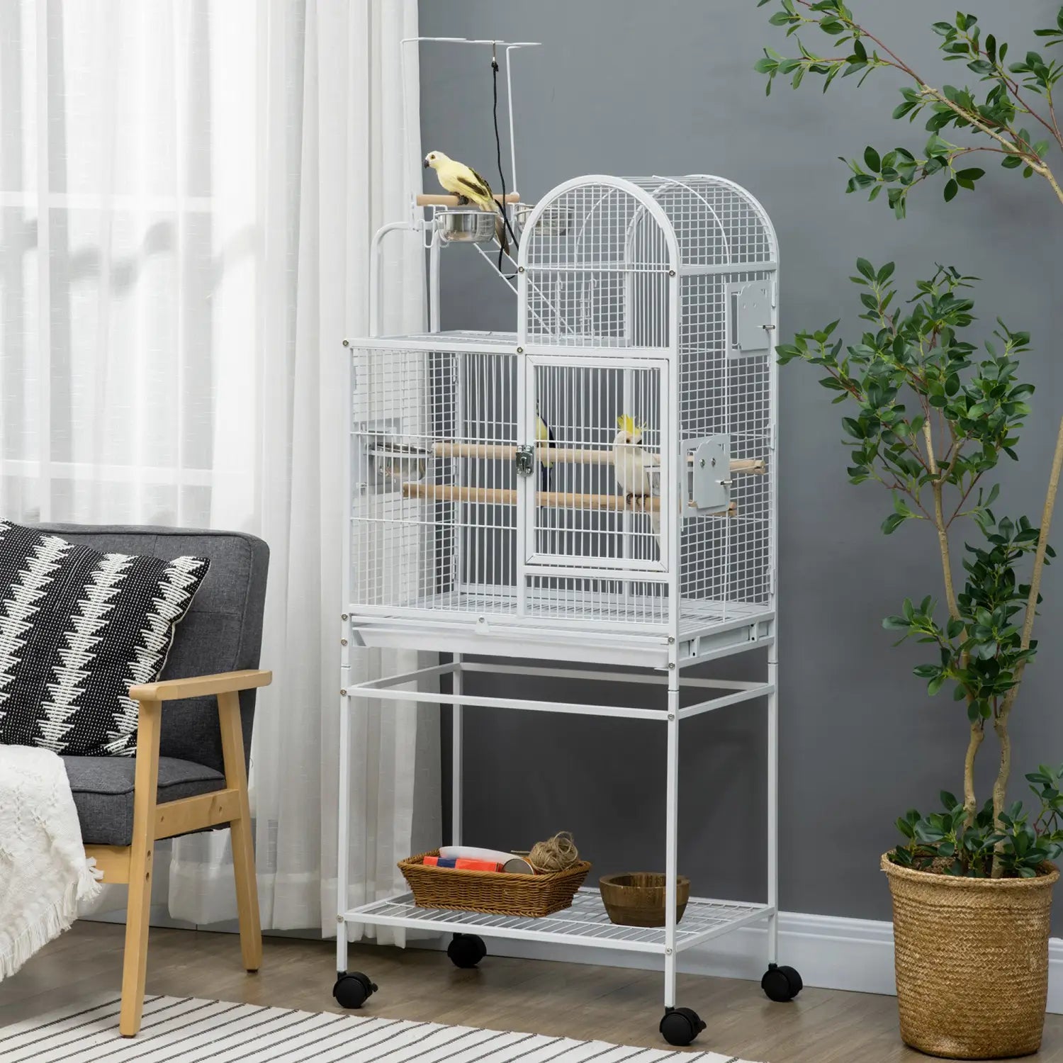 Jaula para loros de 55 pulgadas con soporte con ruedas y parte superior de juego