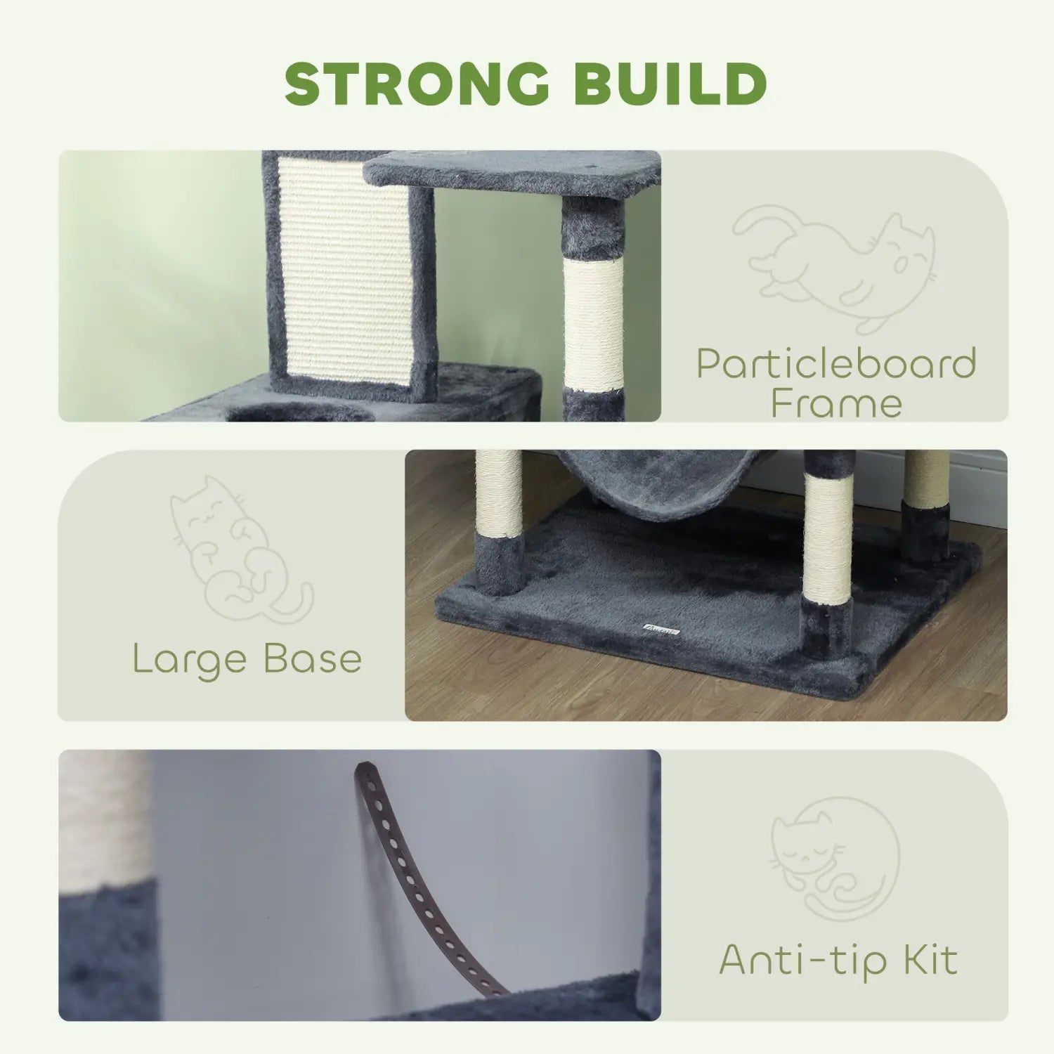 Dark gray 81 inch multi level tall cat tree with a sturdy particleboard frame, textured scratching posts wrapped in beige sisal rope, and a plush carpeted base.