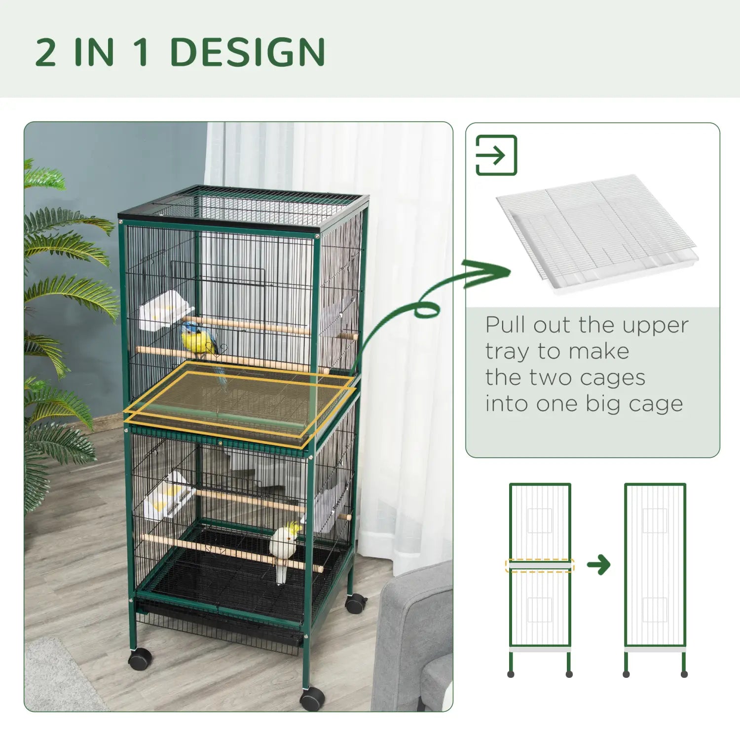 Gran jaula para aves de 55 pulgadas de ancho para aviario de pinzones, color verde
