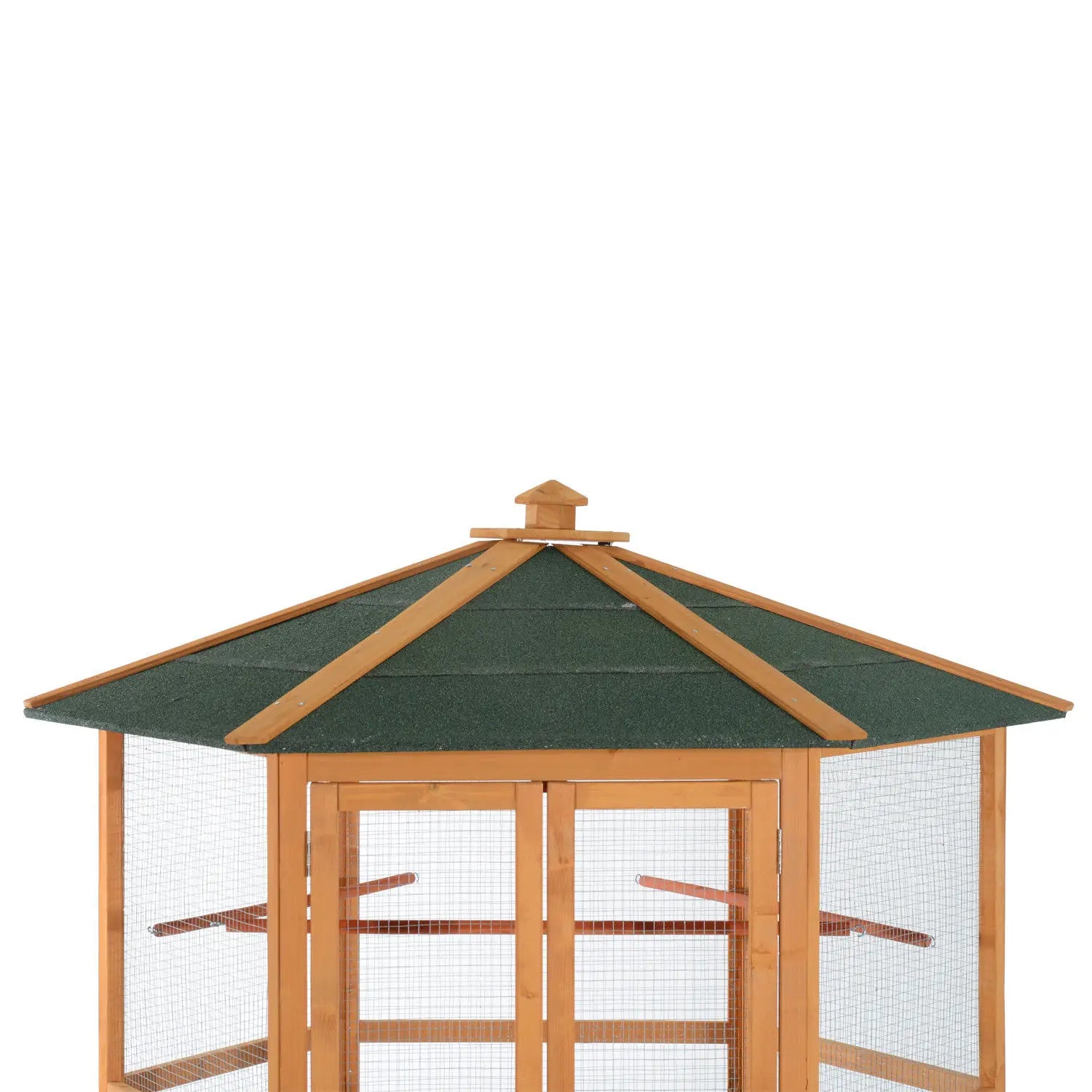 Voladero exterior de madera, jaula hexagonal de vuelo para aves