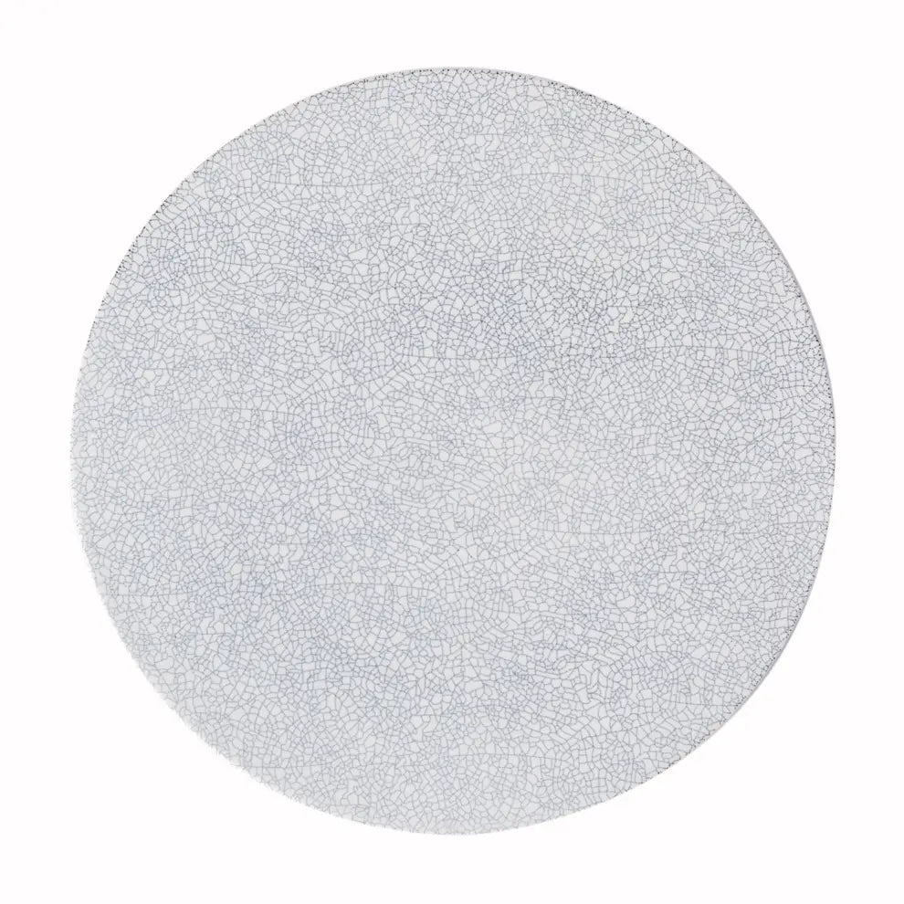 Placa de cerámica blanco crackle Lucerne Sophie con forma circular y acabado delicado de esmalte craquelado en tonos suaves de gris y blanco.