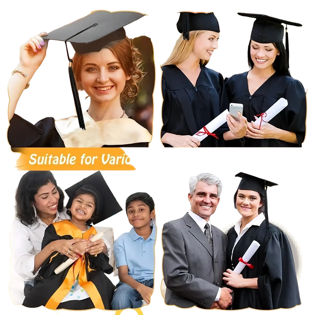 Black adult graduation cap made of fabric with a tassel for 2025 high school or college commencement ceremonies
