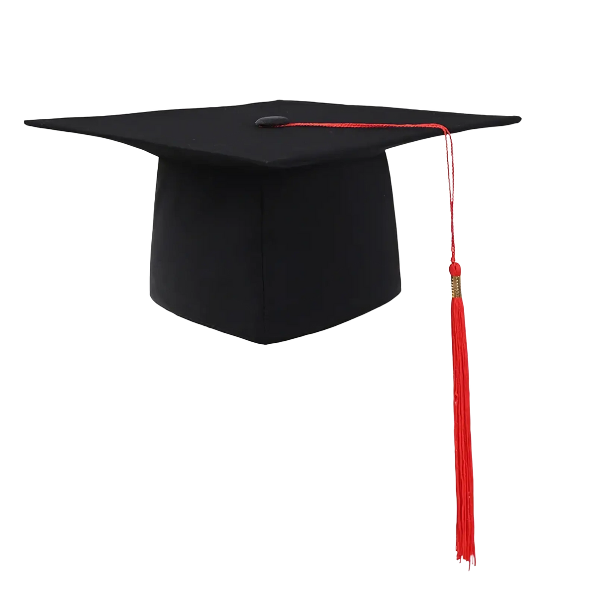 2025 black adult graduation cap made of fabric with a red tassel for commencement ceremonies