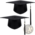 2025 black adult graduation cap with a square top, tapered crown, and black tassel with gold metallic beads