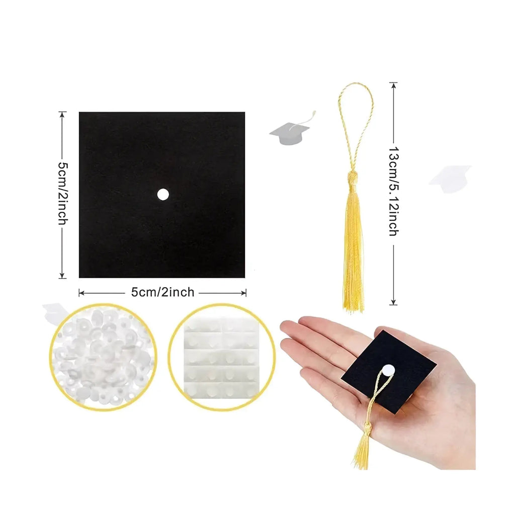Black graduation cap with gold tassel and white button designed for 2025 graduation cap chocolate and candy decorations