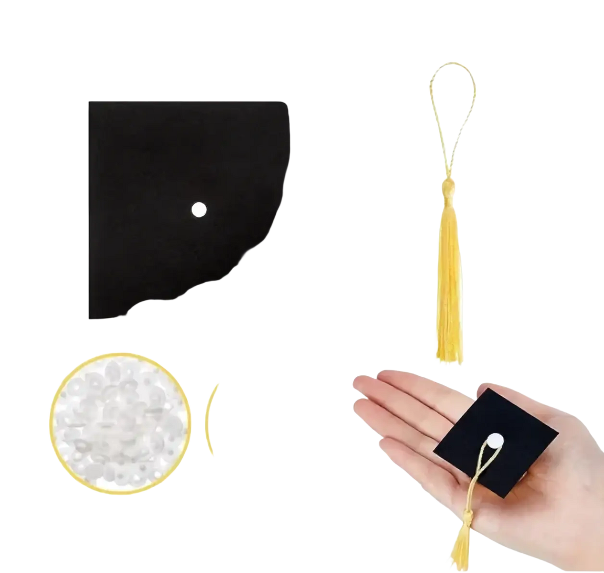 Black miniature graduation cap with white button and gold tassel for 2025 graduation cap chocolate and candy decorations
