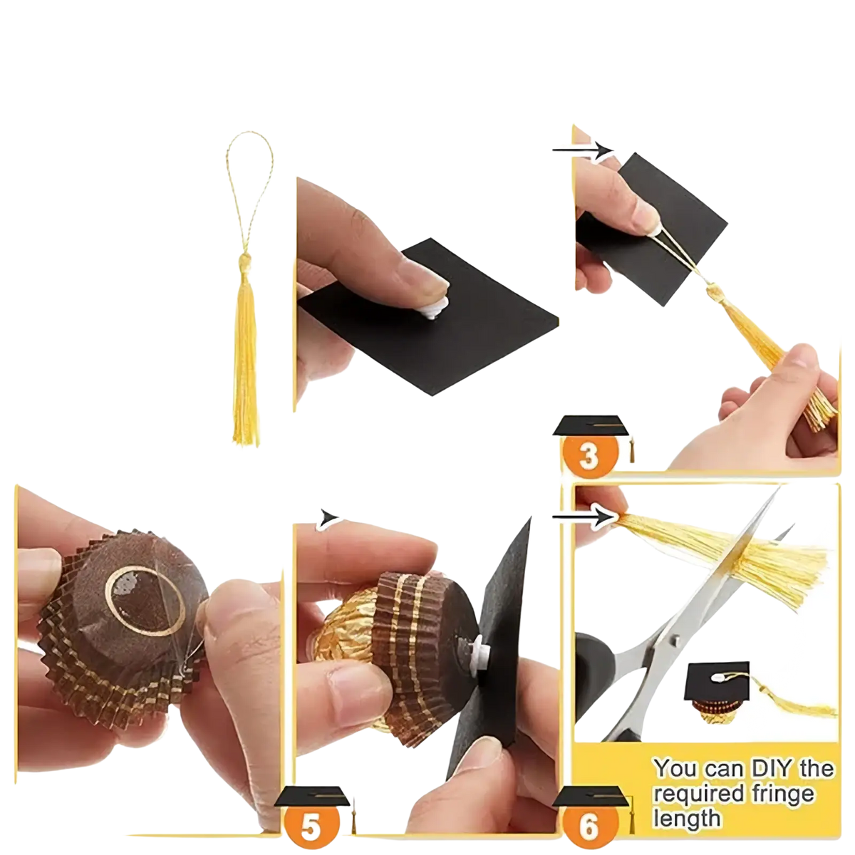 Gold tassel graduation cap accessory set in gold for 2025 graduation cap chocolate and candy decorations use