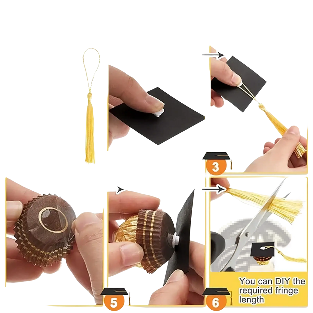 Gold tassel graduation cap accessory set in gold for 2025 graduation cap chocolate and candy decorations use