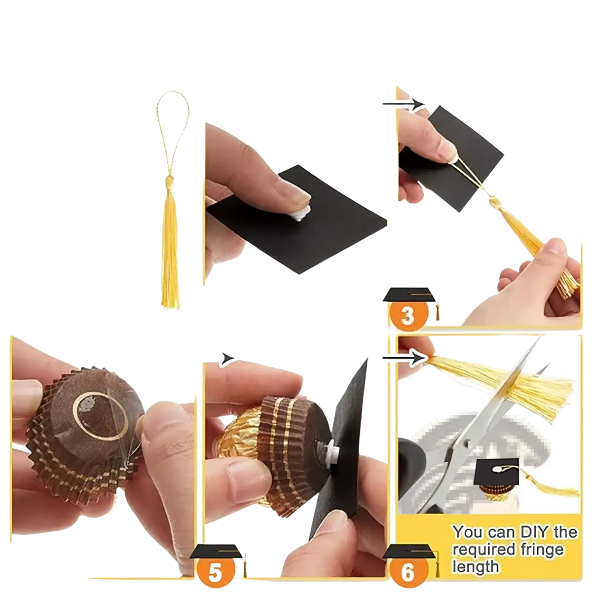 Gold tassel graduation cap accessory set in gold for 2025 graduation cap chocolate and candy decorations use
