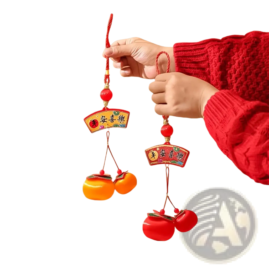 2025 lunar new year lantern pendant with tassels in red and orange featuring pomelo-shaped charms and chinese characters