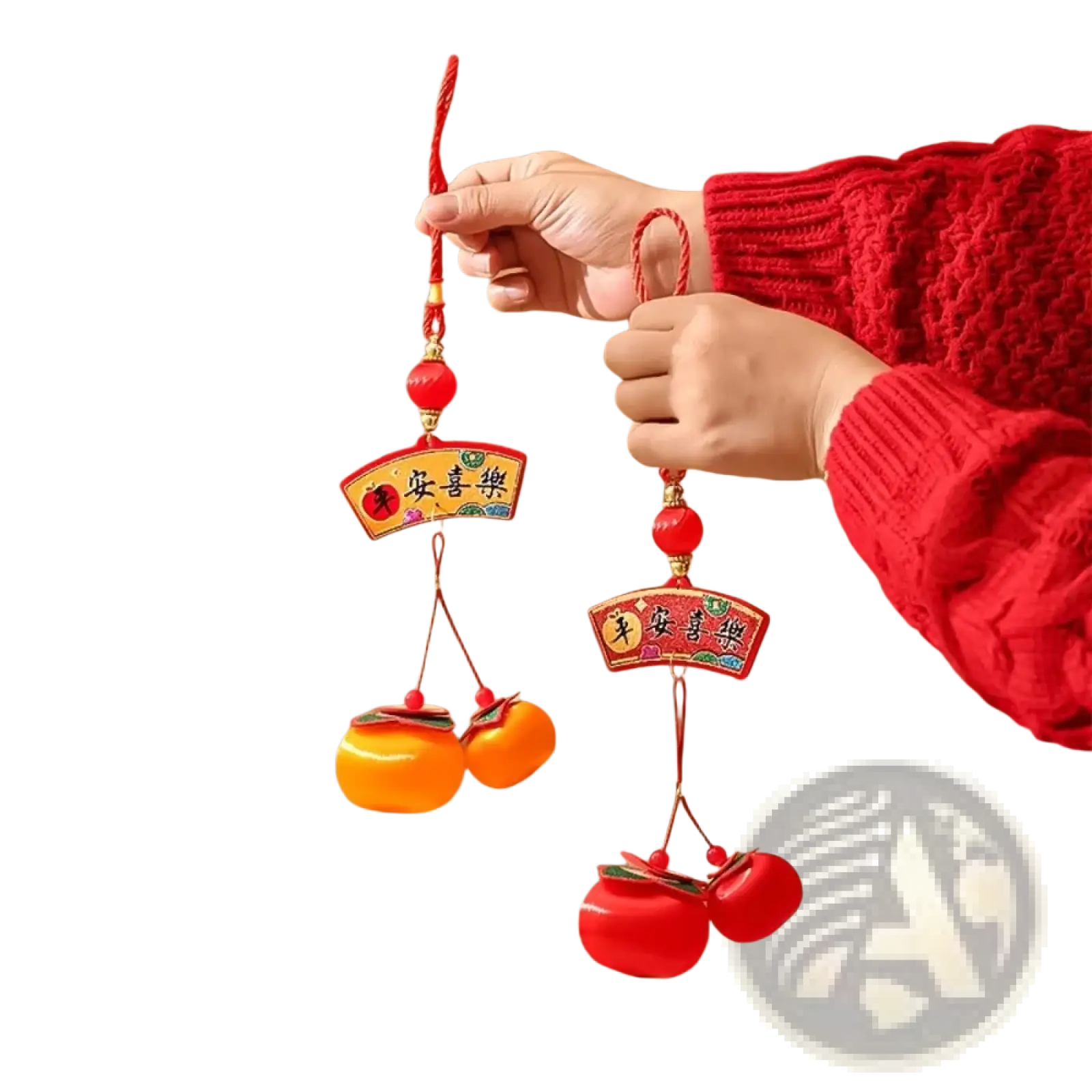 2025 lunar new year lantern pendant with tassels in red and orange featuring pomelo-shaped charms and chinese characters