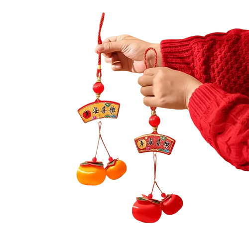 2025 lunar new year lantern pendant with tassels in red and orange featuring pomelo-shaped charms and chinese characters