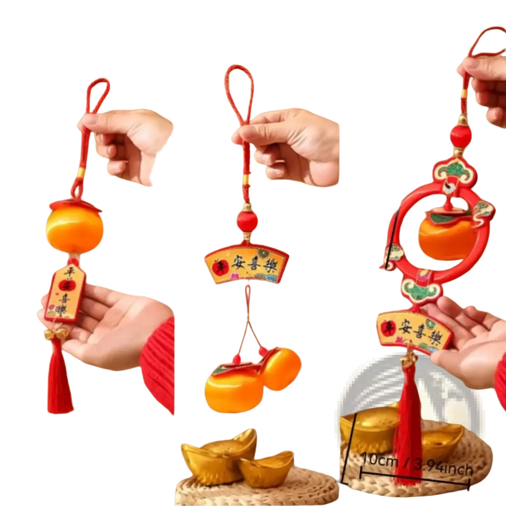 Red-orange 2025 lunar new year lantern pendant with tassels featuring decorative chinese characters hanging ornament