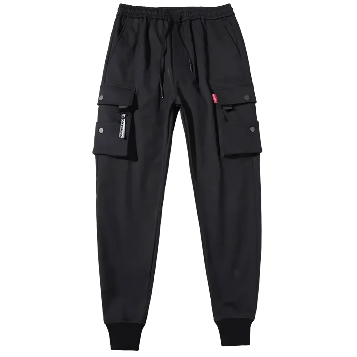 Men black tactical cargo pants with multiple pockets elastic waistband drawstring sleek modern design for workwear