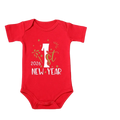 Red cotton baby romper with short sleeves and 1st new year 2026 print in white and gold for 2026 baby first new year