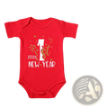Red cotton baby romper with short sleeves and 1st new year 2026 print in white and gold for 2026 baby first new year