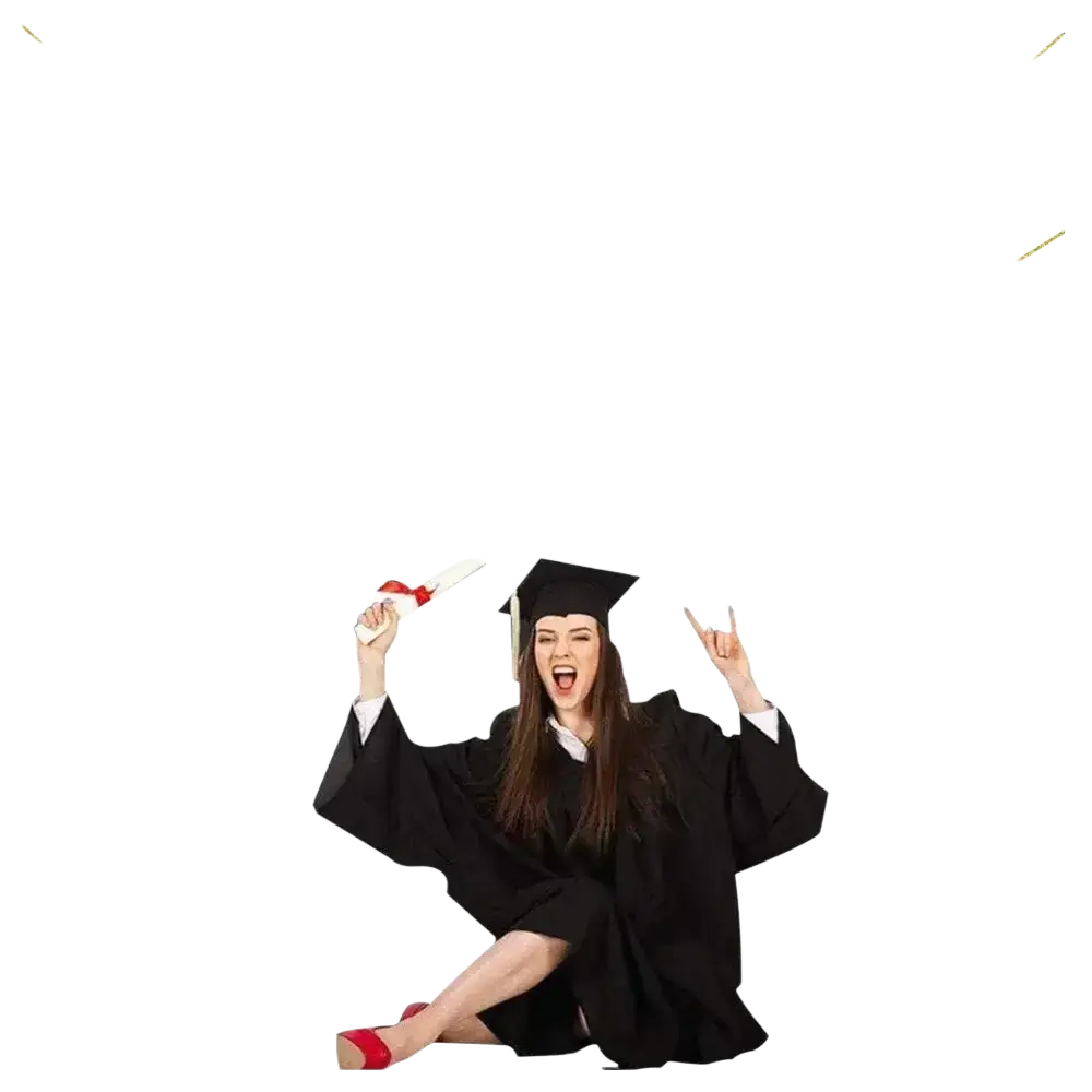 Graduation banner featuring a black gown and cap with a red ribboned diploma for 2026 proud celebration