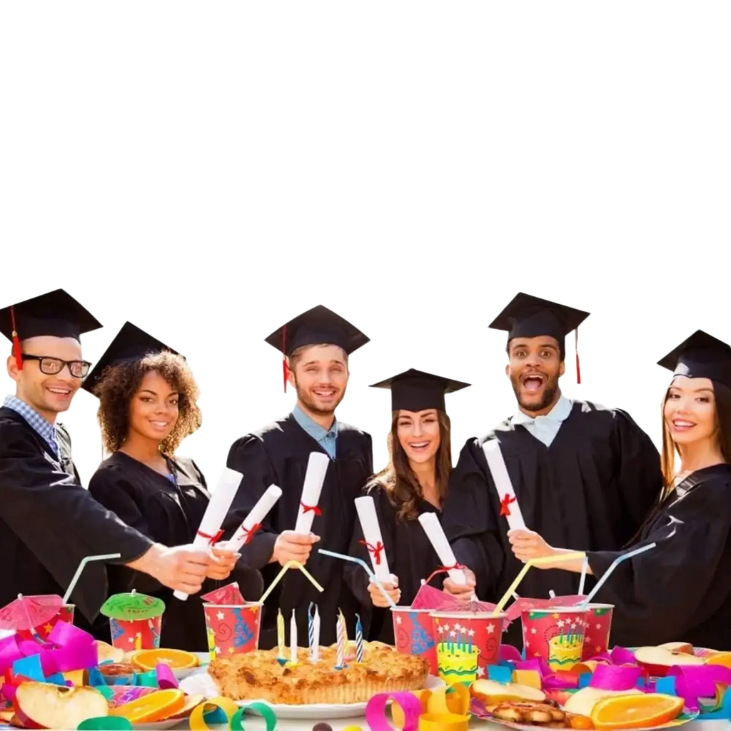 Pink glitter 2026 graduation banner with we are so proud of you phrase and decorative caps for celebration purposes