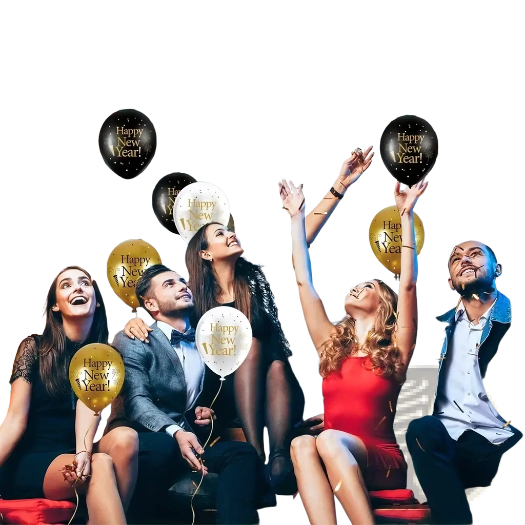 Black and gold metallic foil happy new year balloons with confetti for 2026 new year balloon set party decors