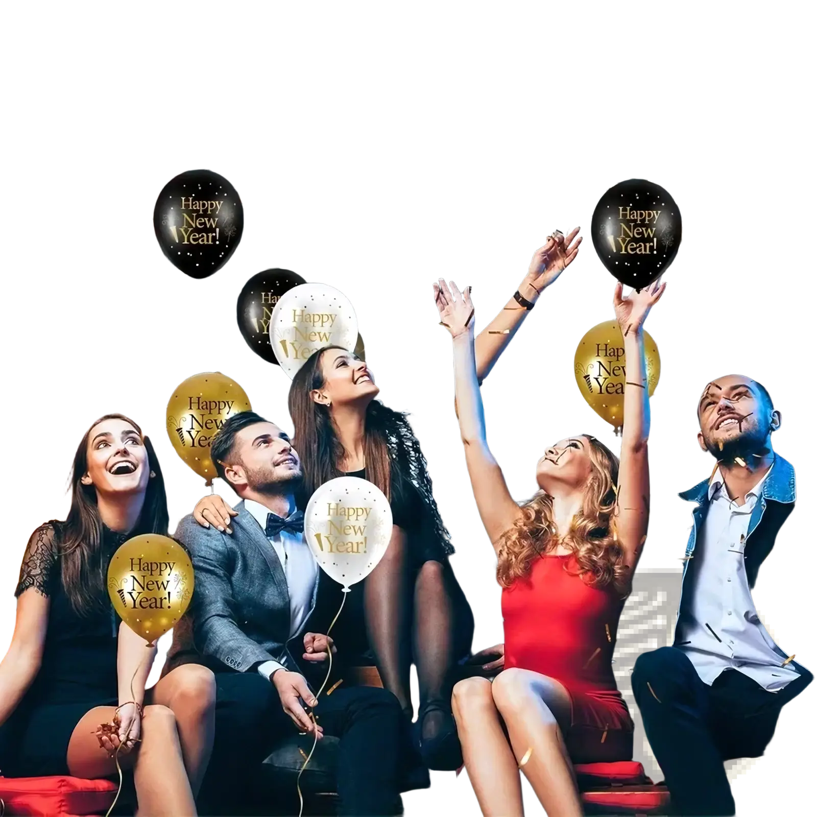 Black and gold metallic foil happy new year balloons with confetti for 2026 new year balloon set party decors