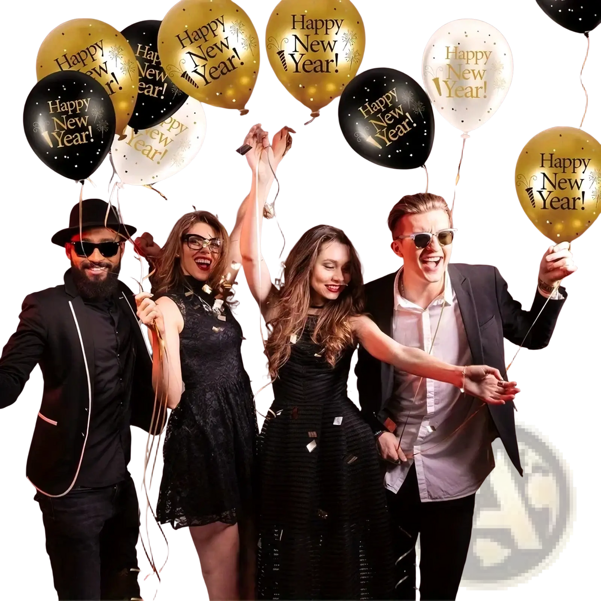 Gold and black happy new year balloons with glittery foil finish for 2026 new year balloon set party decors