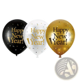 Three festive 2026 new year balloon set with black white and gold glittery confetti patterns for party decors