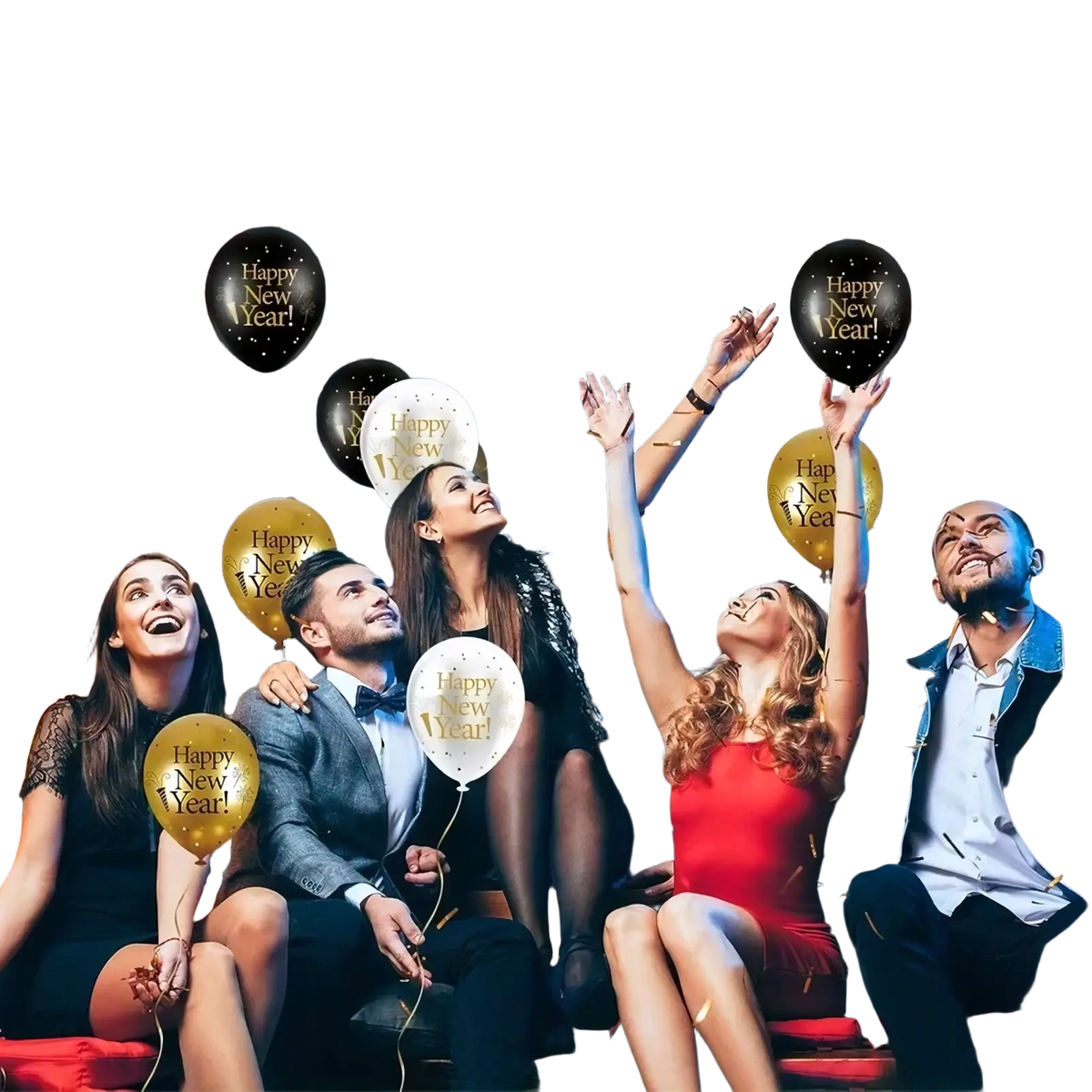 Black and gold metallic foil happy new year balloons with confetti for 2026 new year balloon set party decors