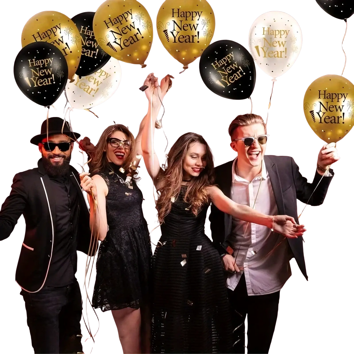 Gold and black happy new year balloons with glittery foil finish for 2026 new year balloon set party decors