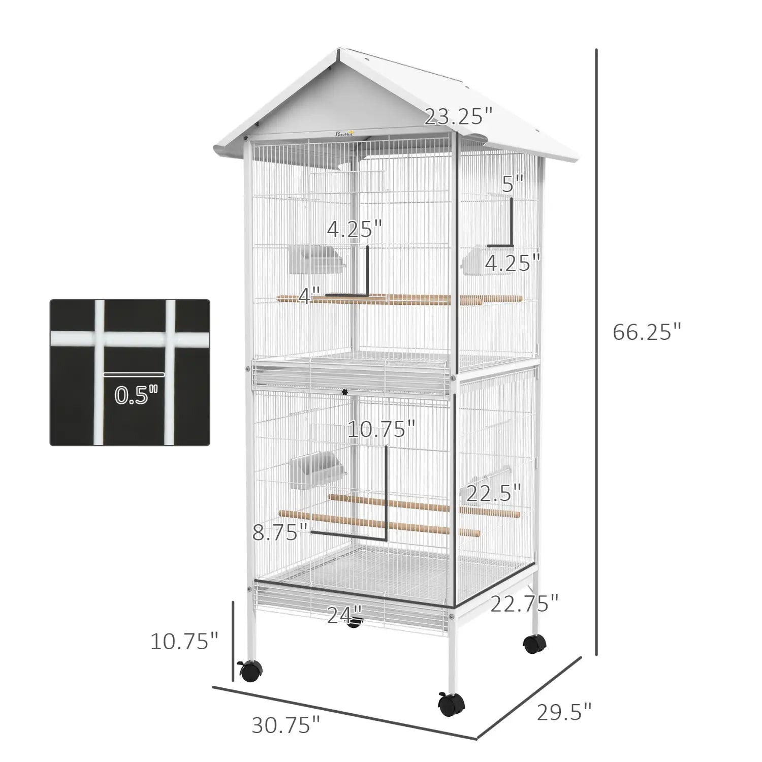 Jaula para aves con soporte con ruedas y posaderos de 67'' color blanco