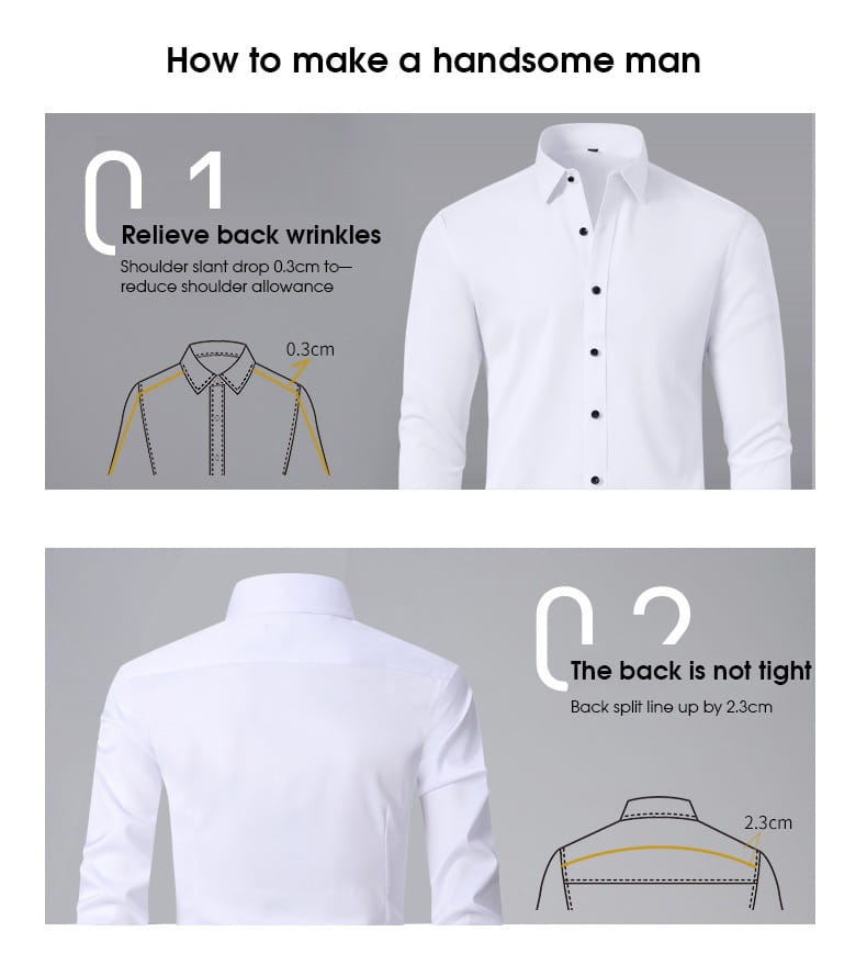 Weiße Herren Slim-Fit Business-Kleidhemd mit langem Arm mit klassischem Kragen und Knopfleiste mit Knopfverschluss.