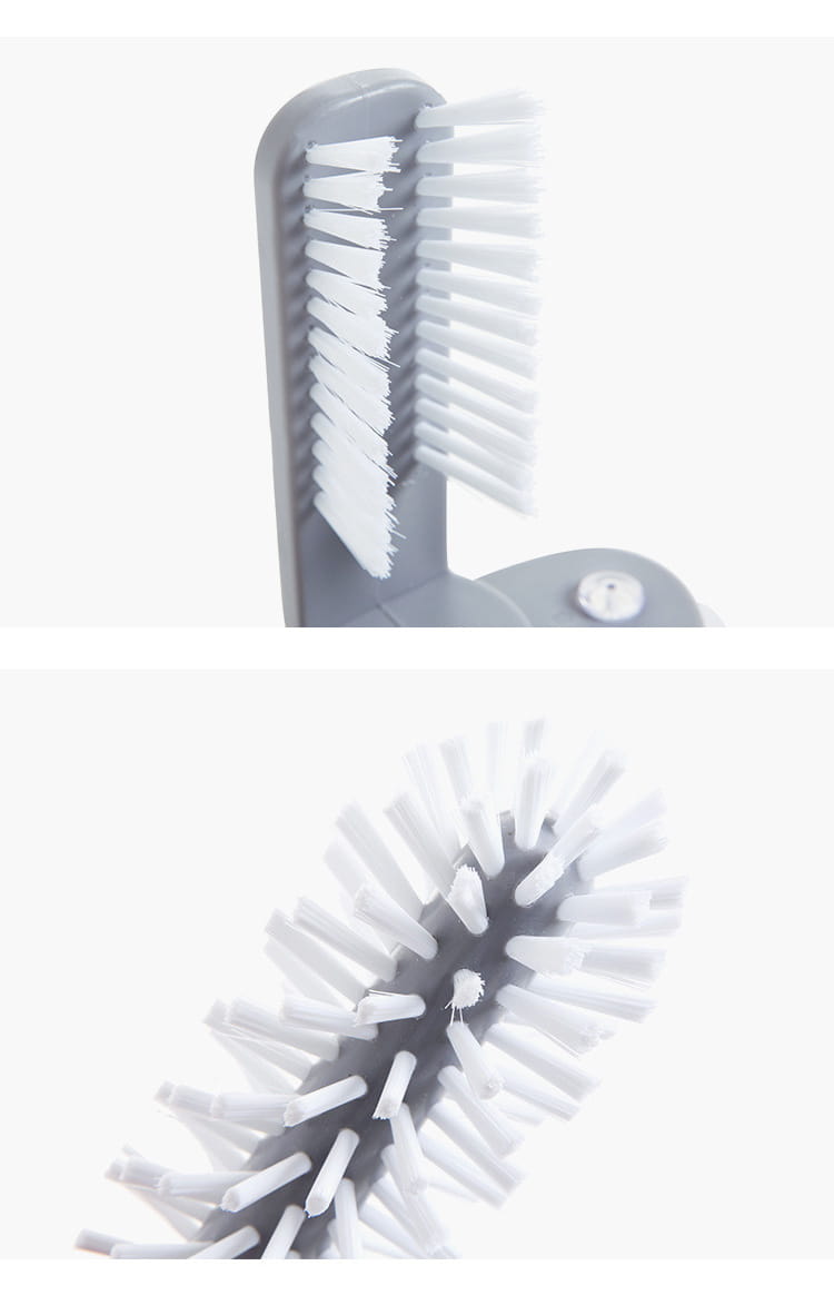 gray plastic glass cleaning brush with white bristles and suction cup for sink scrubbing