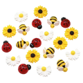 20pcs mixed resin flatback charms featuring brightly colored yellow and black bees red ladybugs and white daisies