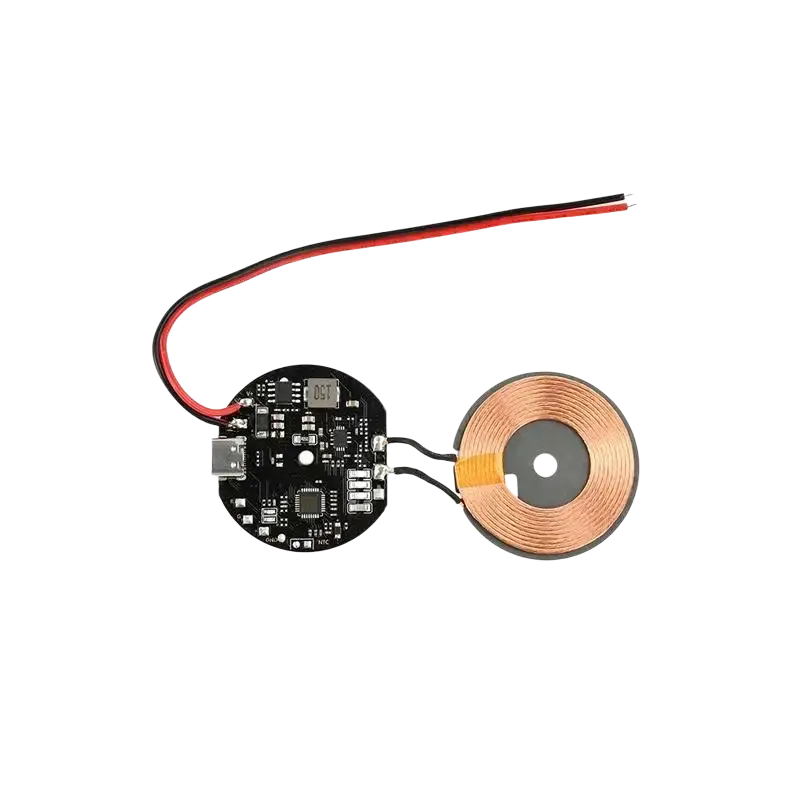 20w wireless charger circuit board diameter 43mm with copper coils black pcb usb port red and black wires for cell phone